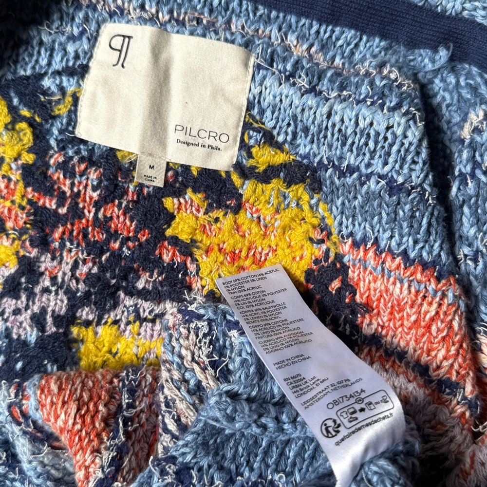 Anthropologie Pilcro Embroidered Earth Cardigan Crop Sweater Iconic World Soft M - Picture 15 of 17